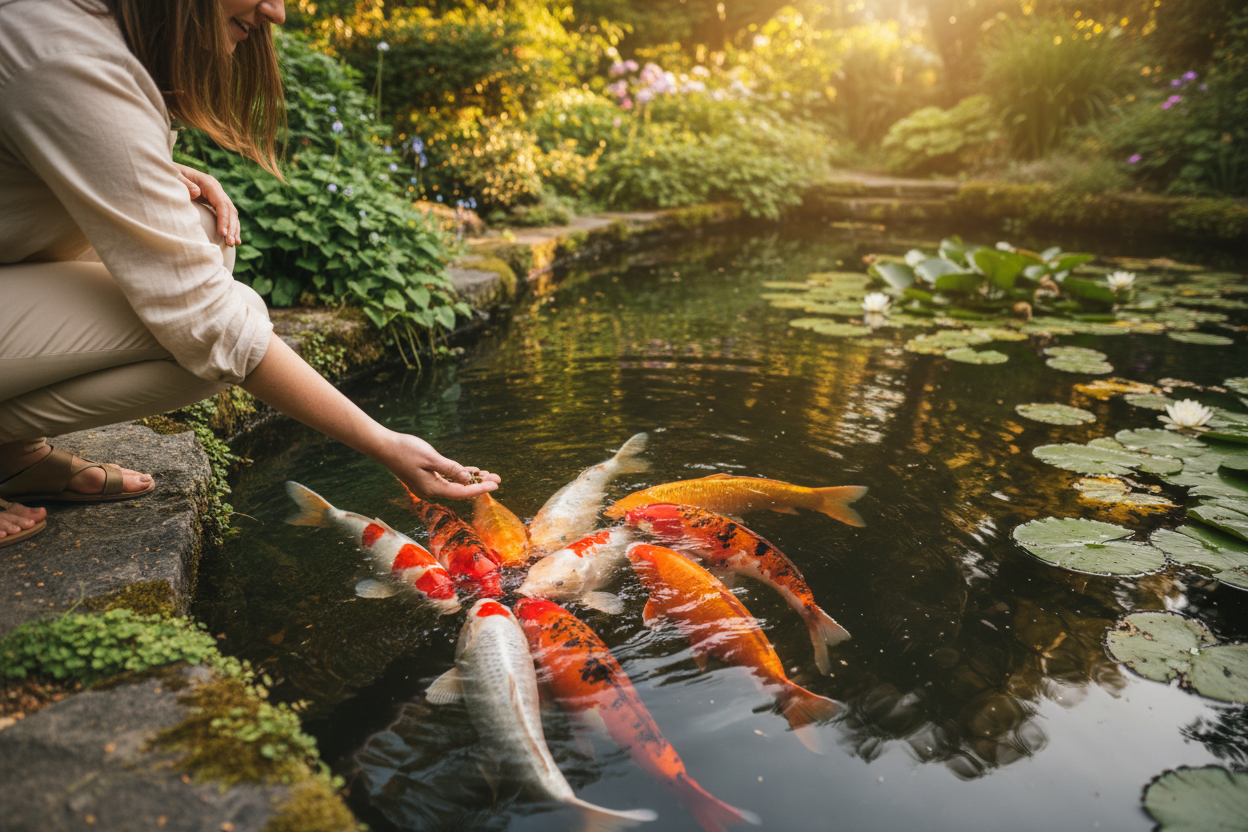 How to Hand-Train Your Koi to Eat Right Out of Your Hand