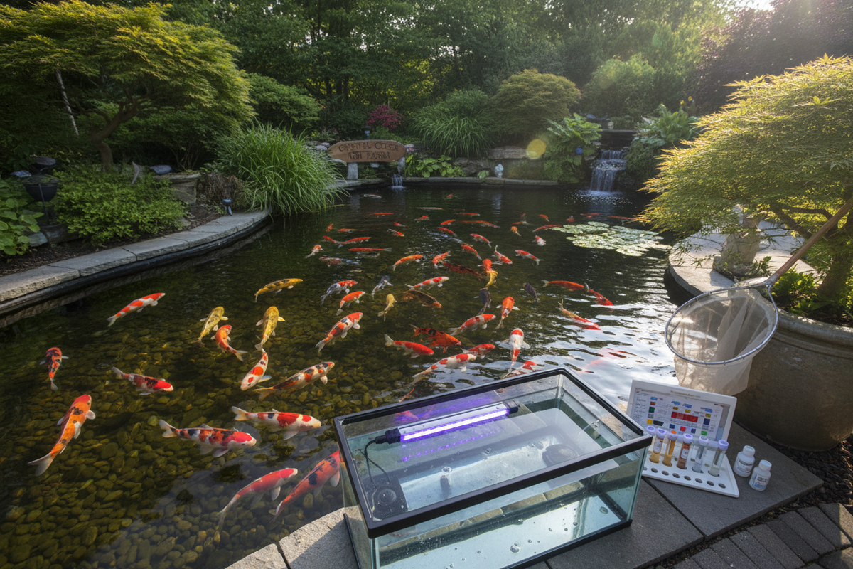 Crystal Creek Koi Farm bio-security protocols protecting healthy koi fish before shipping