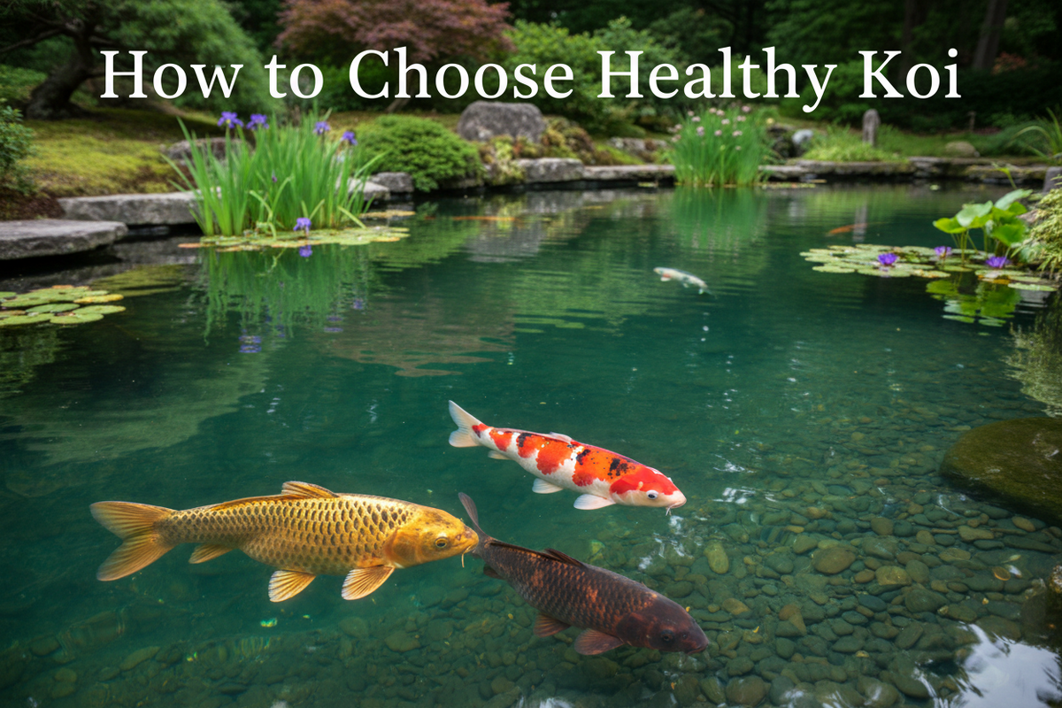 Healthy koi fish with vibrant colors and clear eyes swimming actively in a garden pond