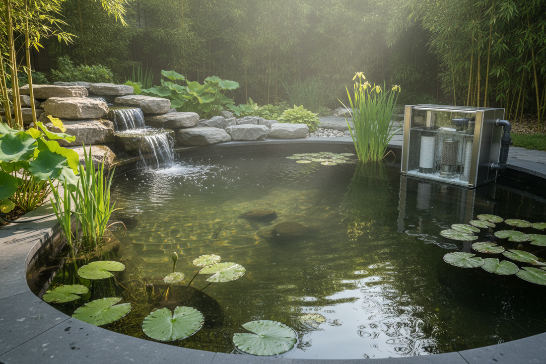 New koi pond cycling with beneficial bacteria establishing in the filter before fish are added