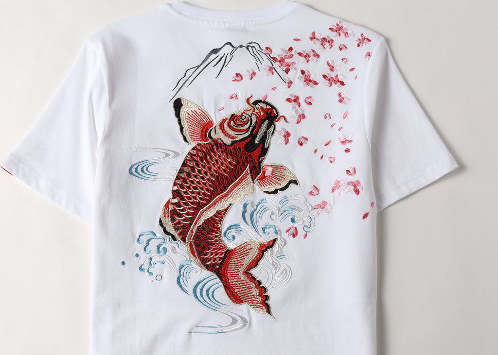 Red Koi Fish Embroidered Tee