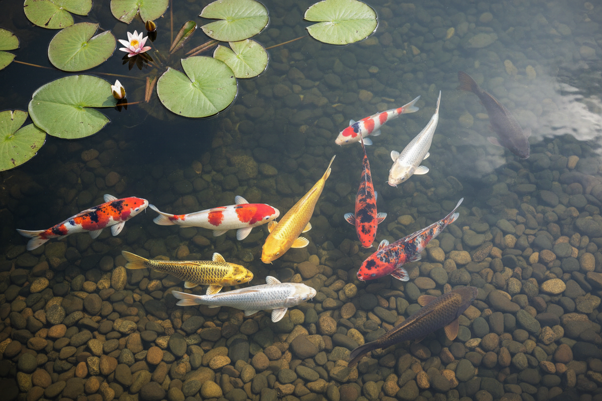 Pond Starter Bundle — 10"–12" Hand-Selected Live Koi + 2 lb Blackwater Food + Pond-Pro Square Floating Fish Feeder