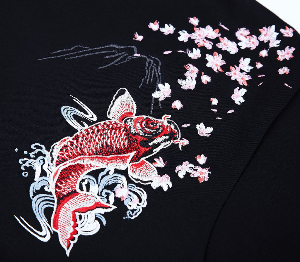 Red Koi Embroidery Hoodie