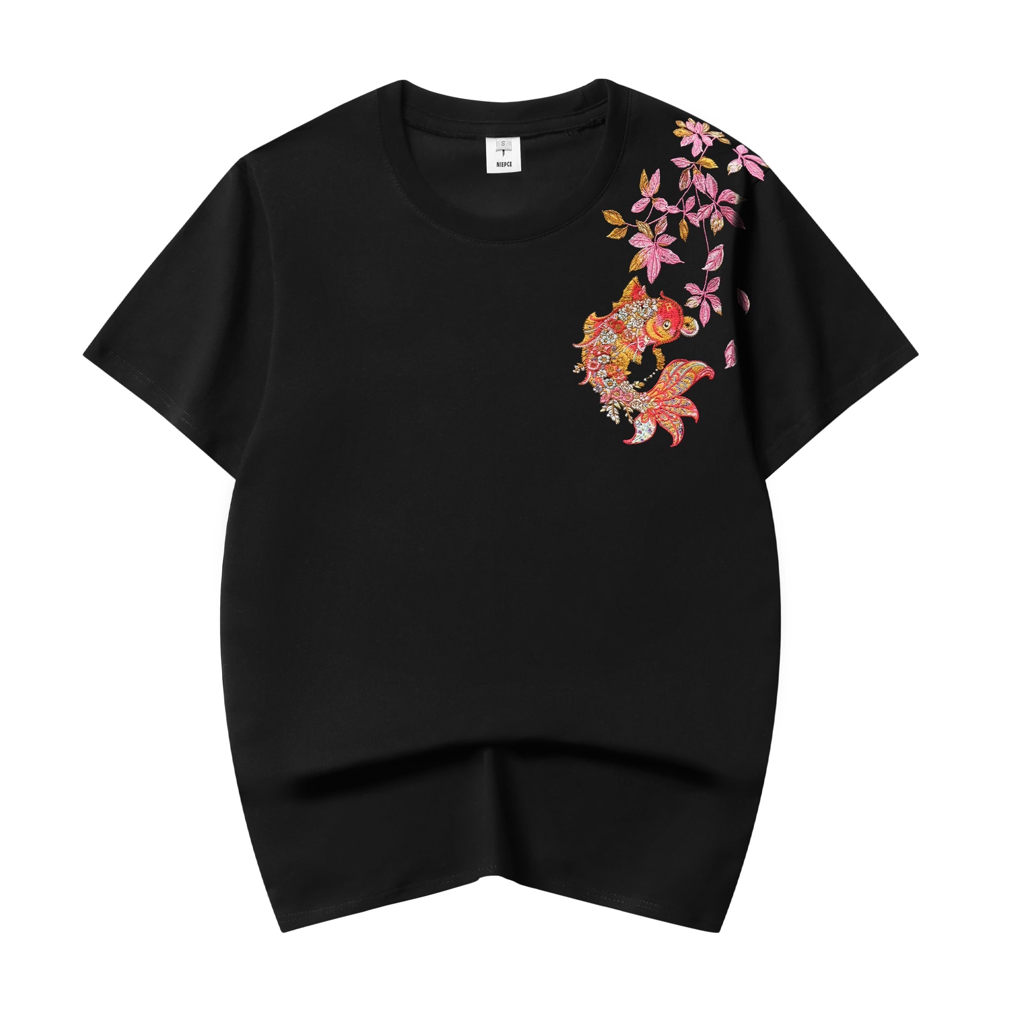 Gold Coin Koi Embroidered Tee