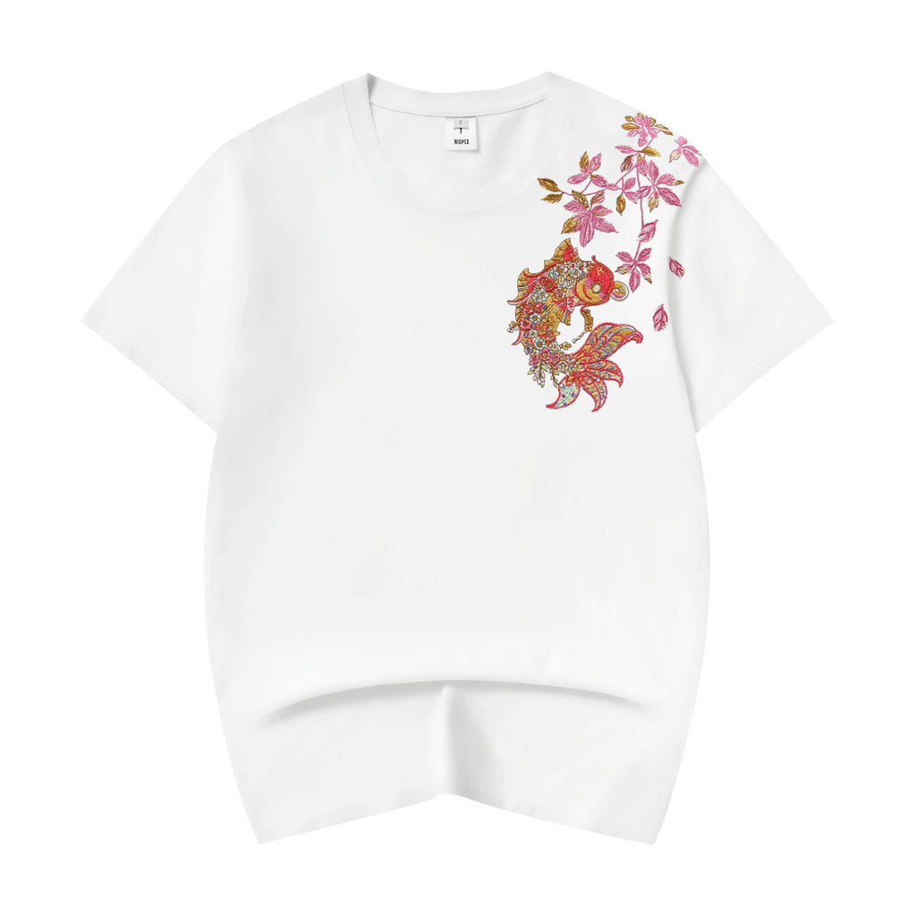 Gold Coin Koi Embroidered Tee