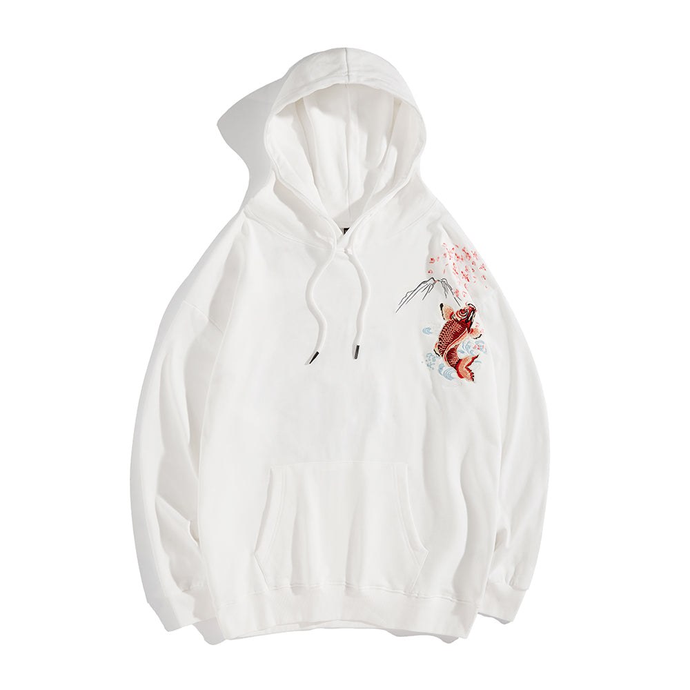 Red Koi Embroidery Hoodie
