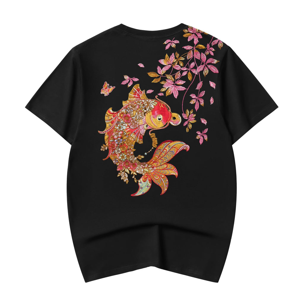 Gold Coin Koi Embroidered Tee