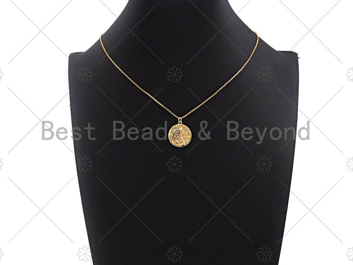 CZ Pave koi fish charm pendant, Gold Silver Rose gold Japanese koi Coin charm, Animal Jewelry,19mm,sku#Y251