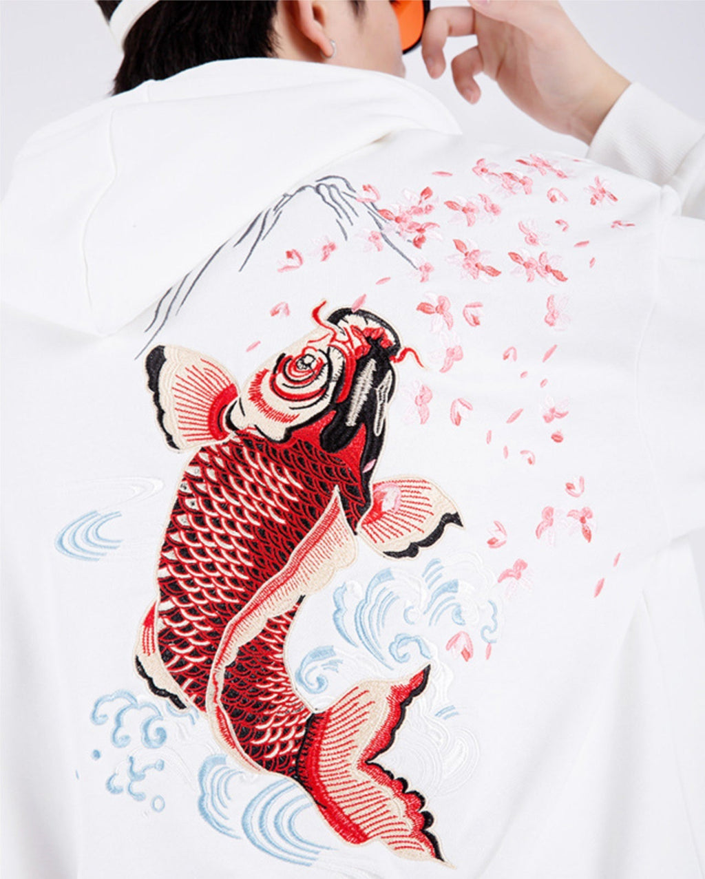 Red Koi Embroidery Hoodie