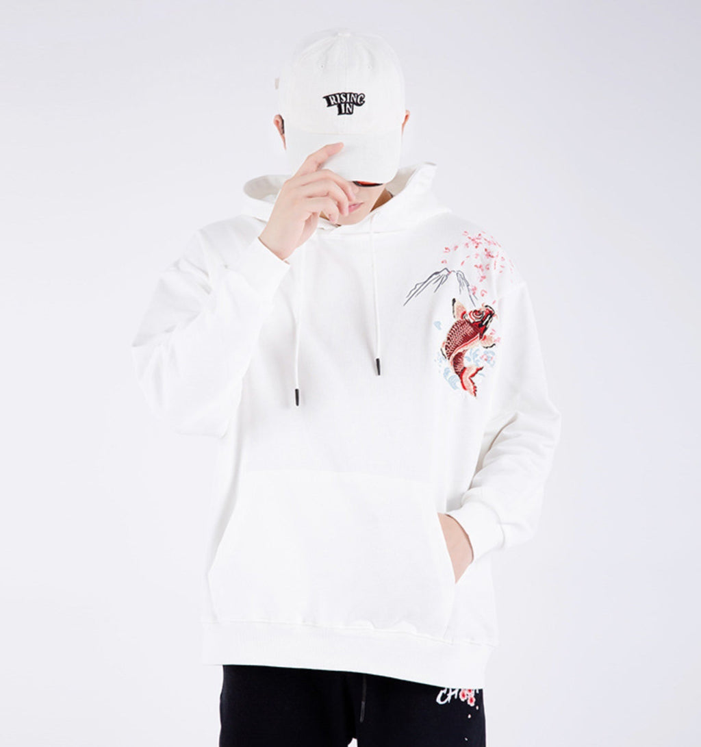 Red Koi Embroidery Hoodie