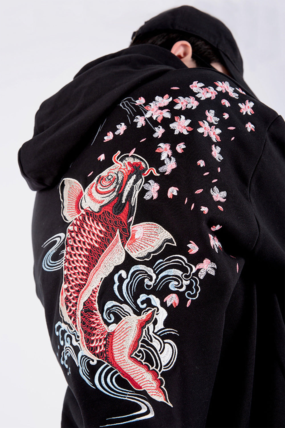 Red Koi Embroidery Hoodie