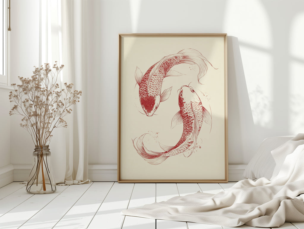 Yin-Yang Koi Fish – Minimalist Japanese Ink Wall Art