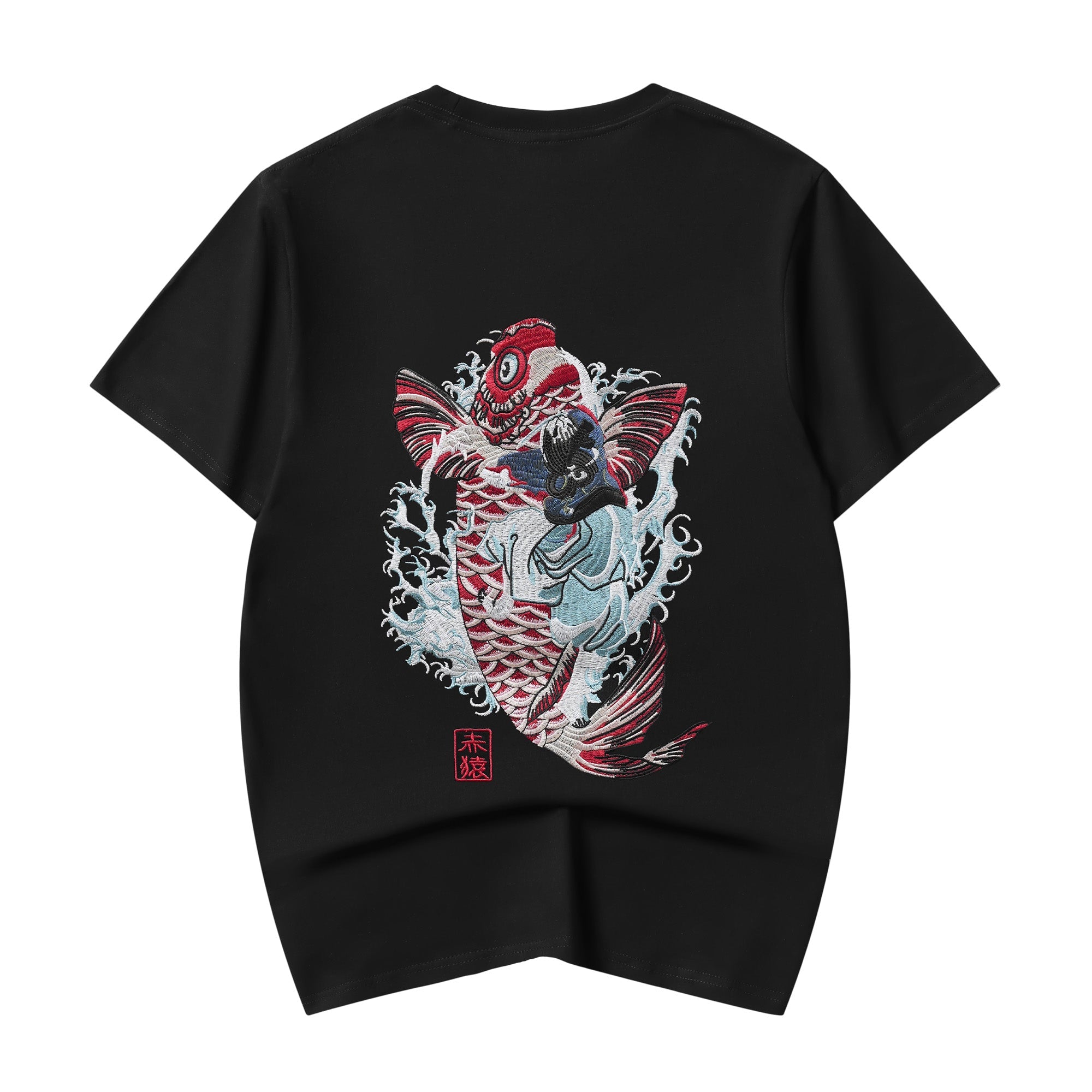 Red Koi Wave Rider Embroidered Tee