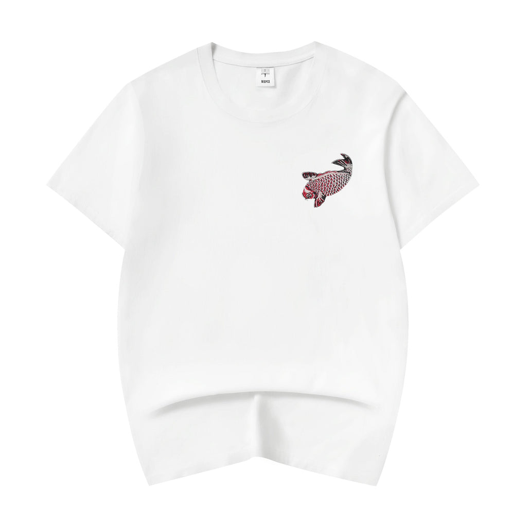 Red Koi Wave Rider Embroidered Tee