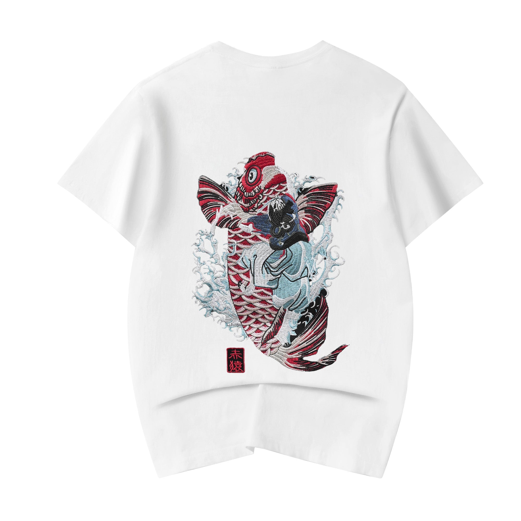 Red Koi Wave Rider Embroidered Tee