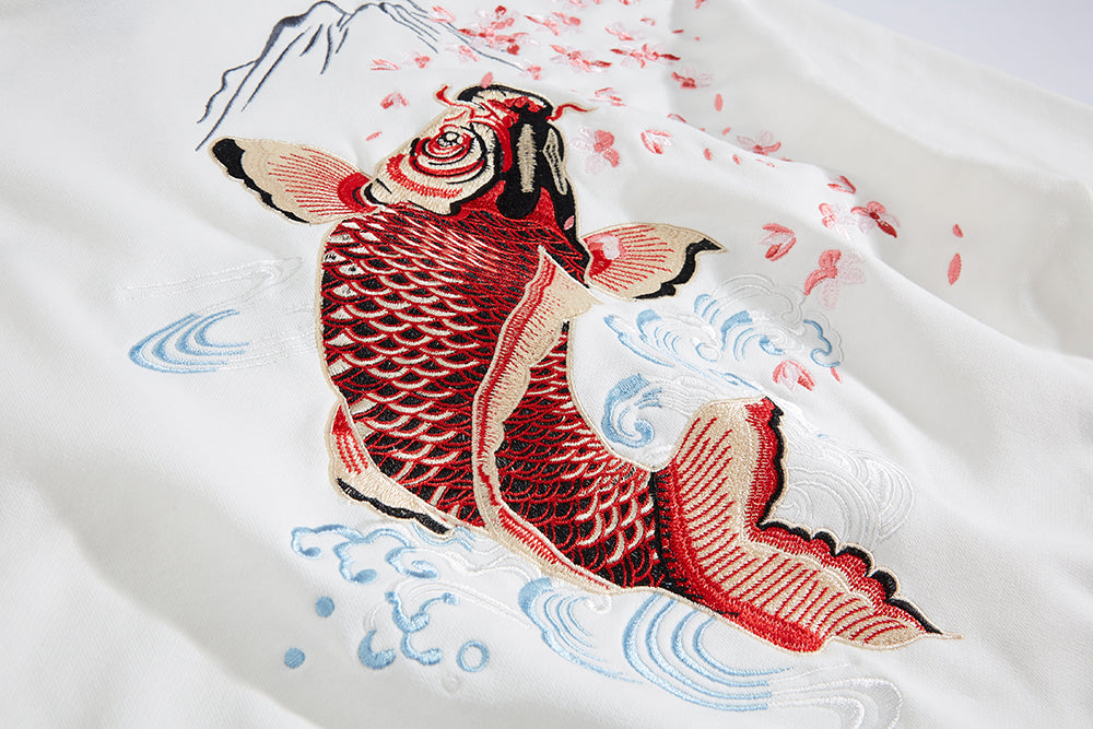 Red Koi Embroidery Hoodie