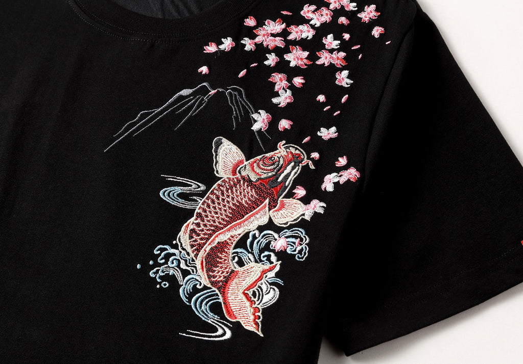 Red Koi Fish Embroidered Tee