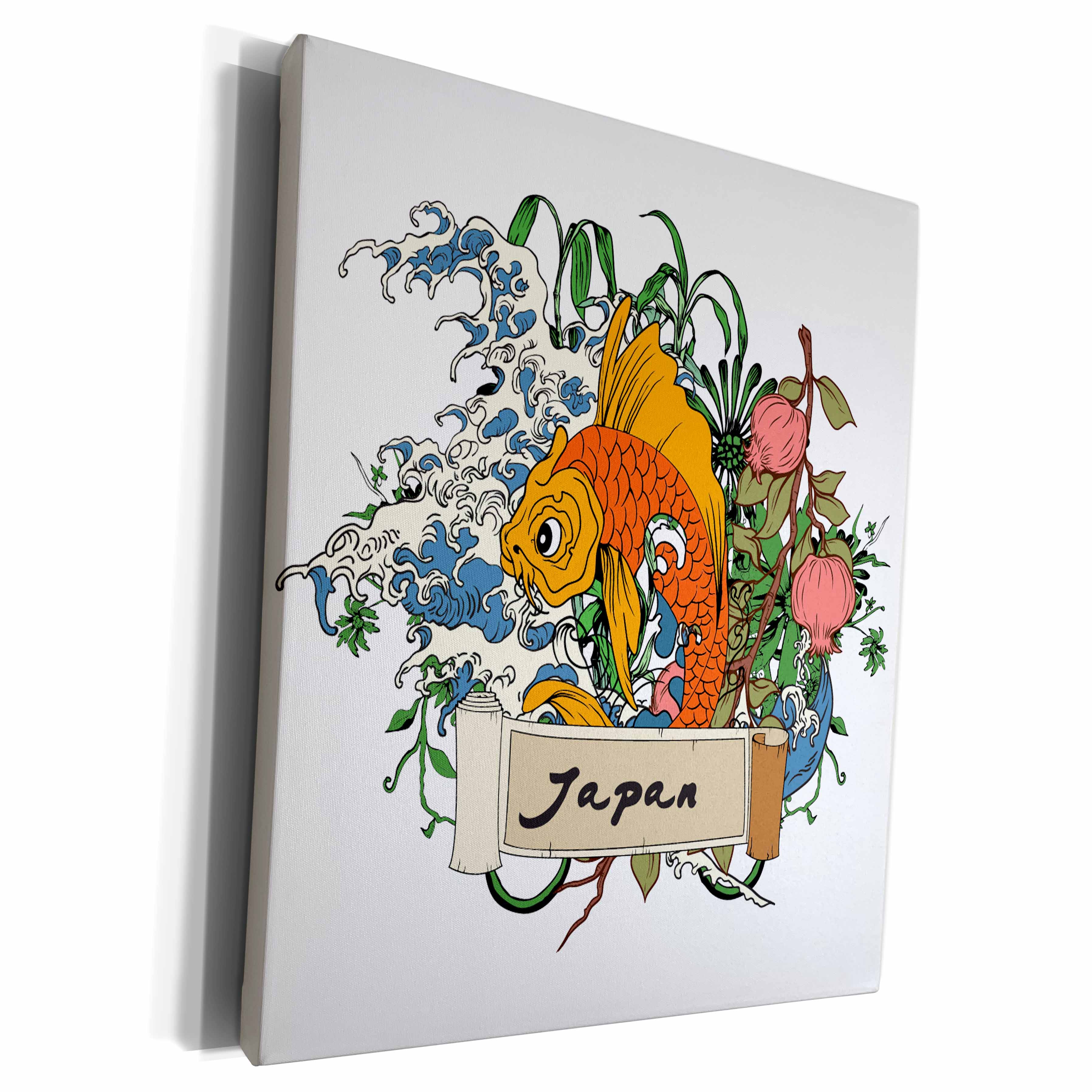 3dRose Lovely Japan Koi Fish Waves and Flowers Asian... - Museum Grade Canvas Wrap (cw_119077)