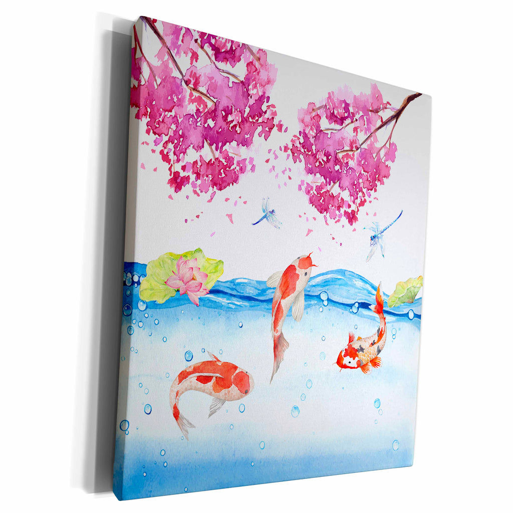 3dRose Koi fish fishes Asia Asian water cherry blossom... - Museum Grade Canvas Wrap (cw_252323)