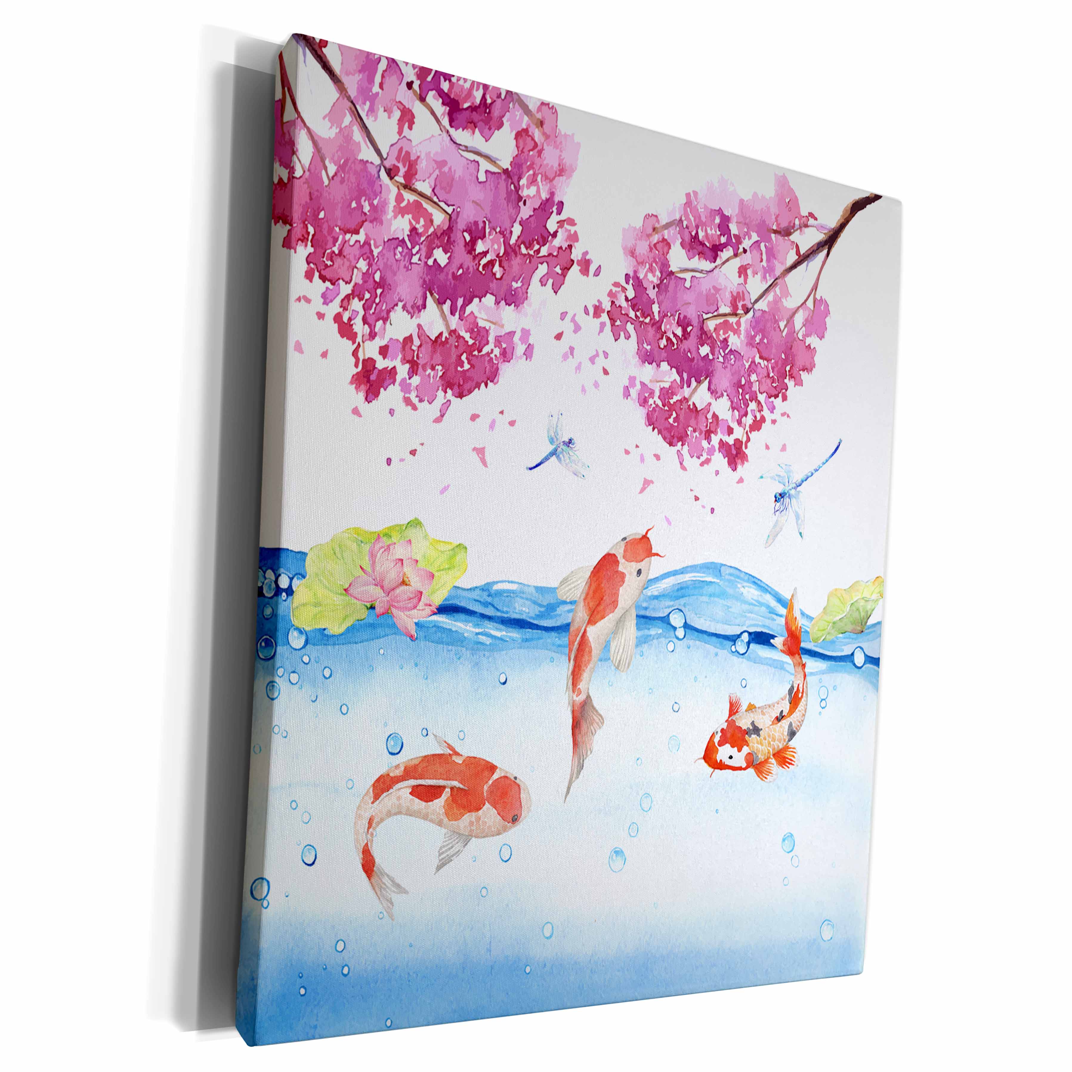3dRose Koi fish fishes Asia Asian water cherry blossom... - Museum Grade Canvas Wrap (cw_252323)