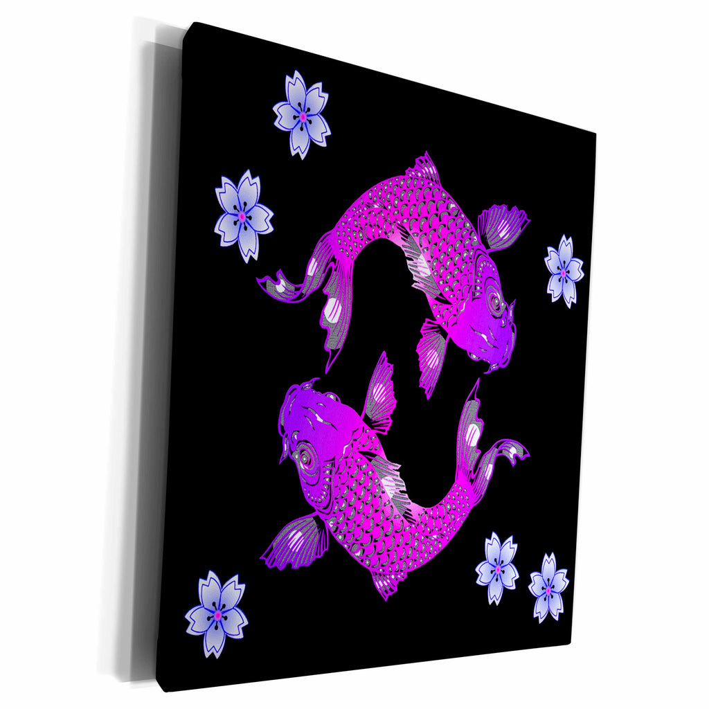 3dRose Bright and beautiful Japanese Koi fish and Florals - Museum Grade Canvas Wrap (cw_265963)