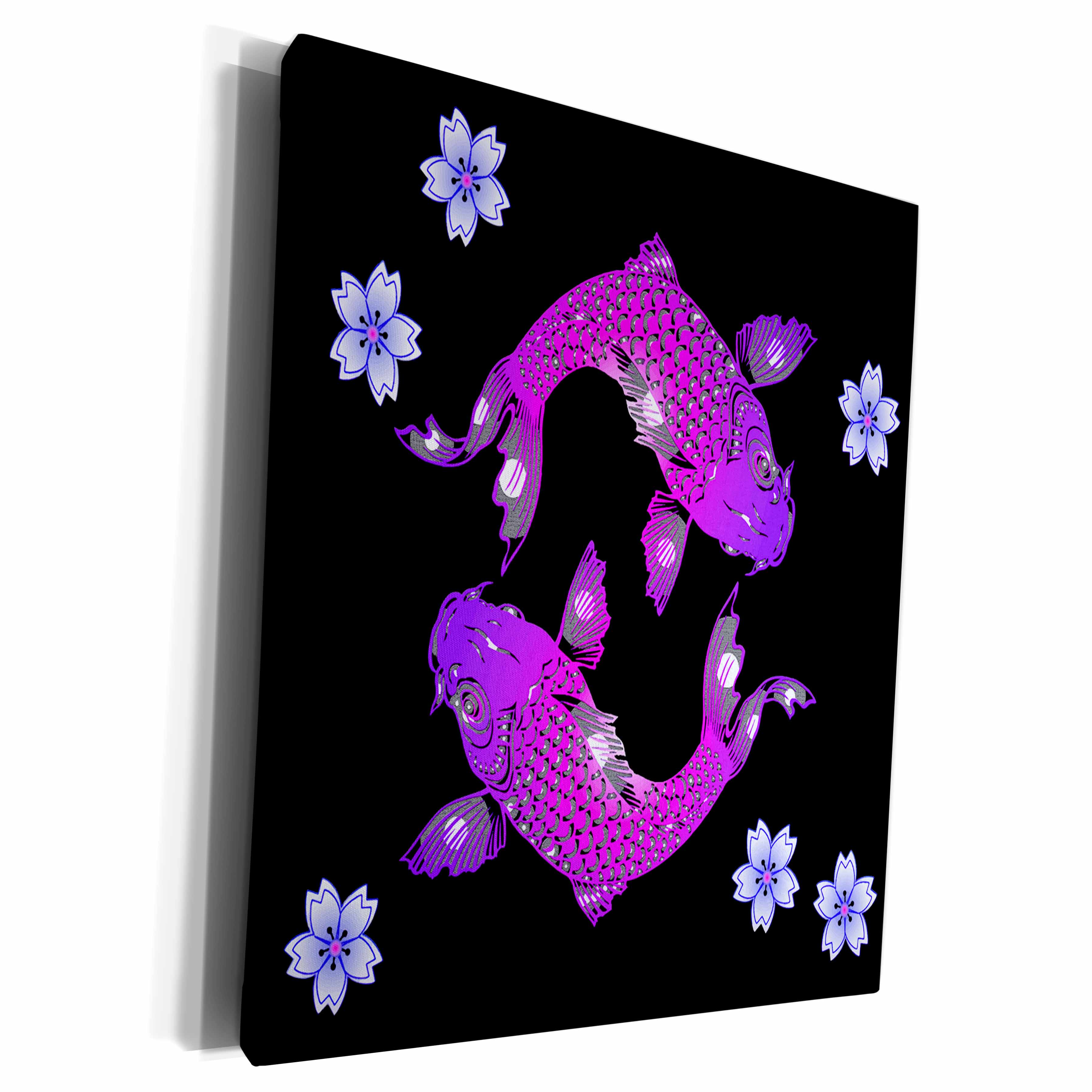 3dRose Bright and beautiful Japanese Koi fish and Florals - Museum Grade Canvas Wrap (cw_265963)