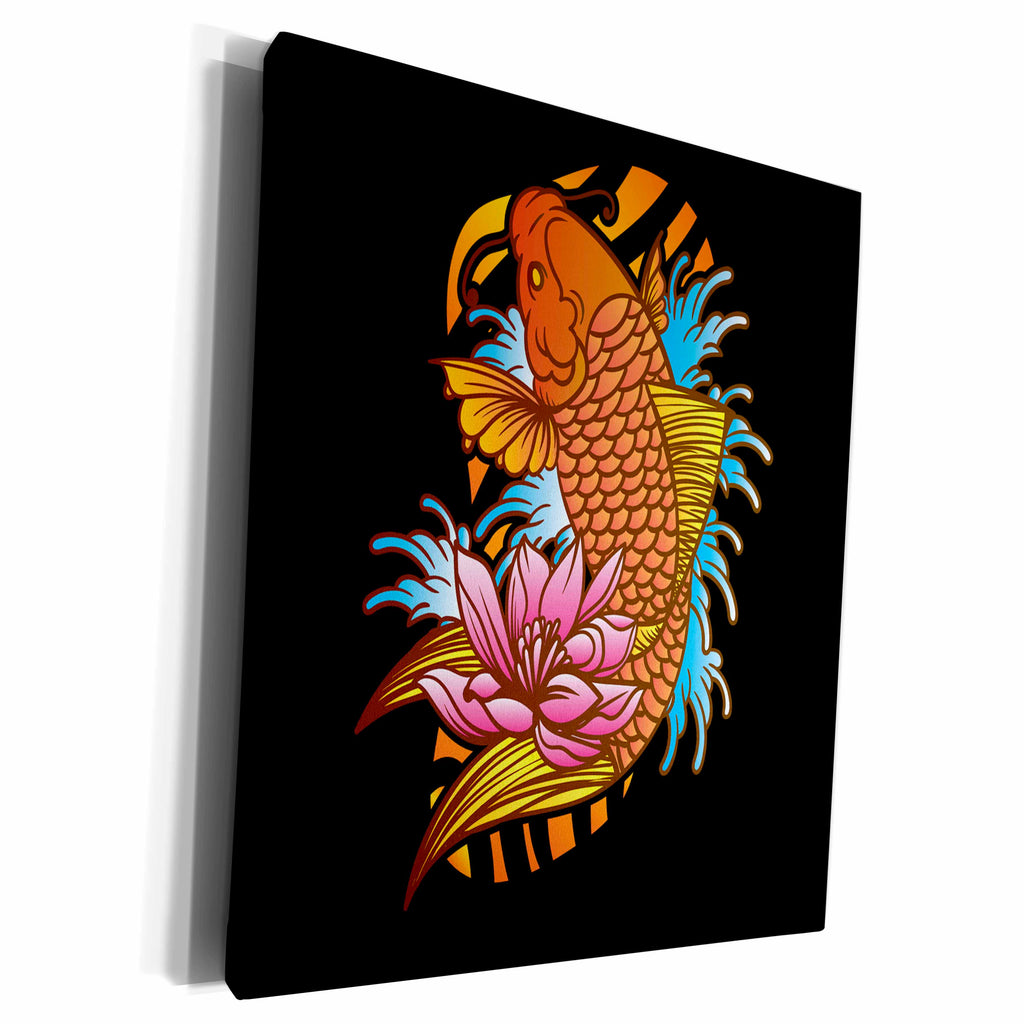 3dRose Illustration of a Red Koi Fish on Black Background - Museum Grade Canvas Wrap (cw_288252)