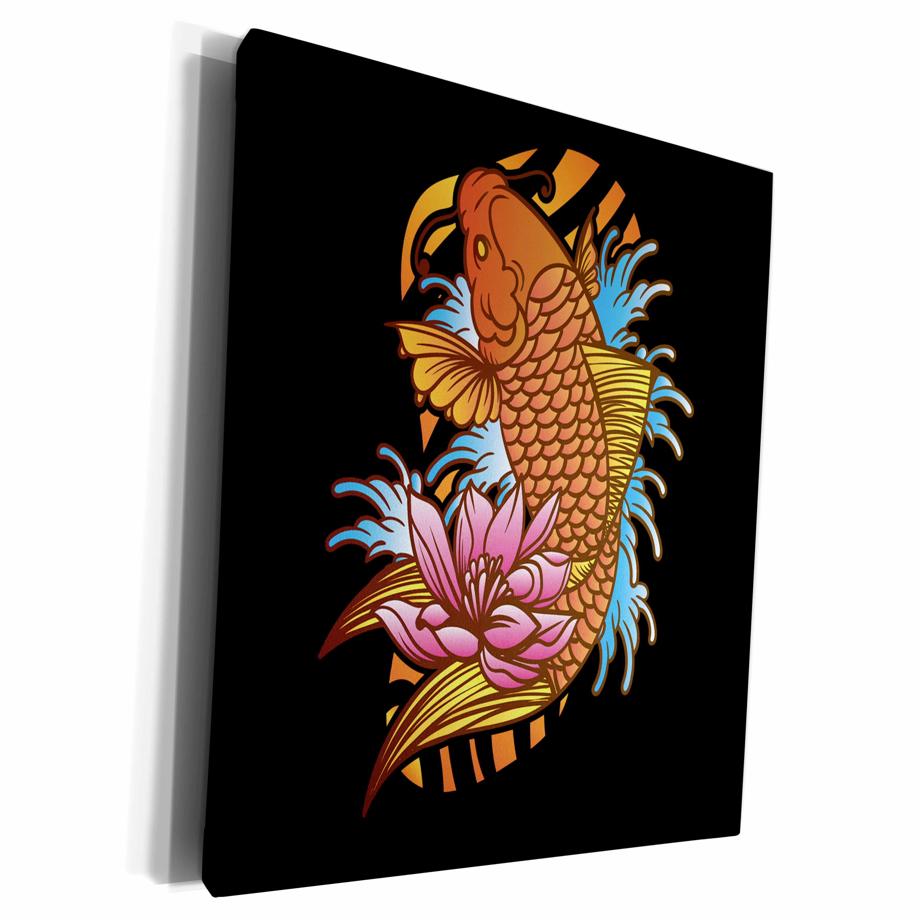 3dRose Illustration of a Red Koi Fish on Black Background - Museum Grade Canvas Wrap (cw_288252)