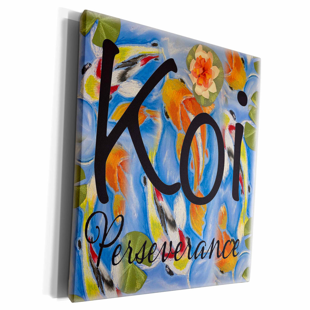 3dRose Koi Fish Perseverance Pastel Tile Design - Museum Grade Canvas Wrap (cw_348131)