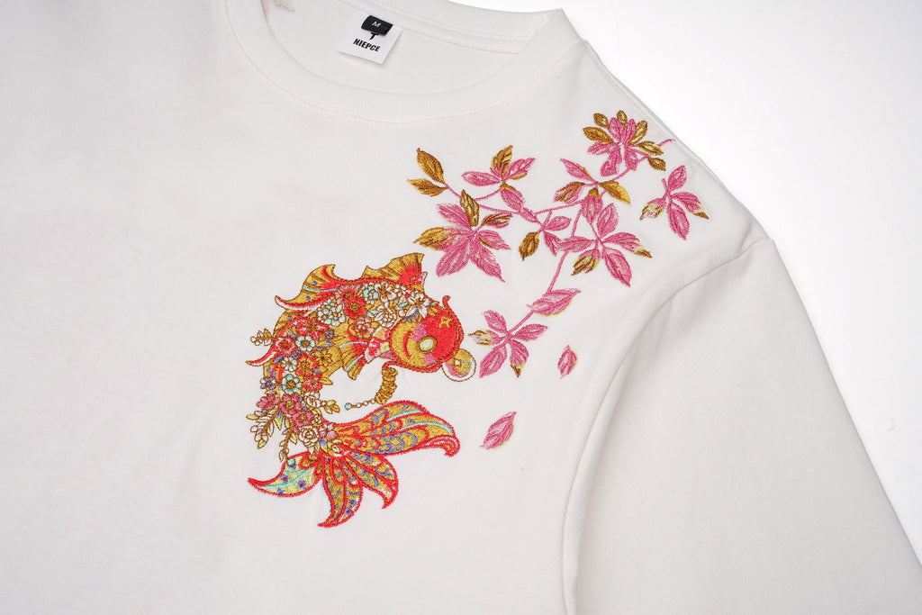Gold Coin Koi Embroidered Tee