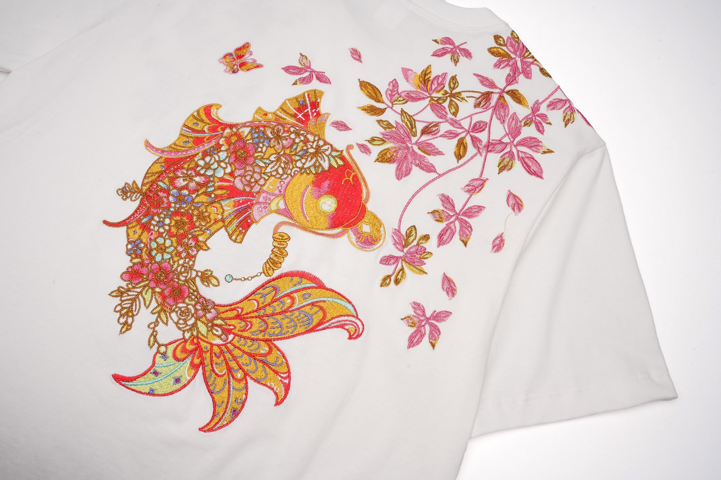 Gold Coin Koi Embroidered Tee