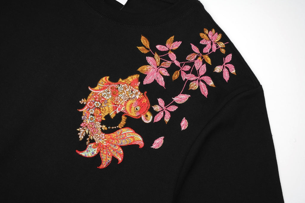 Gold Coin Koi Embroidered Tee
