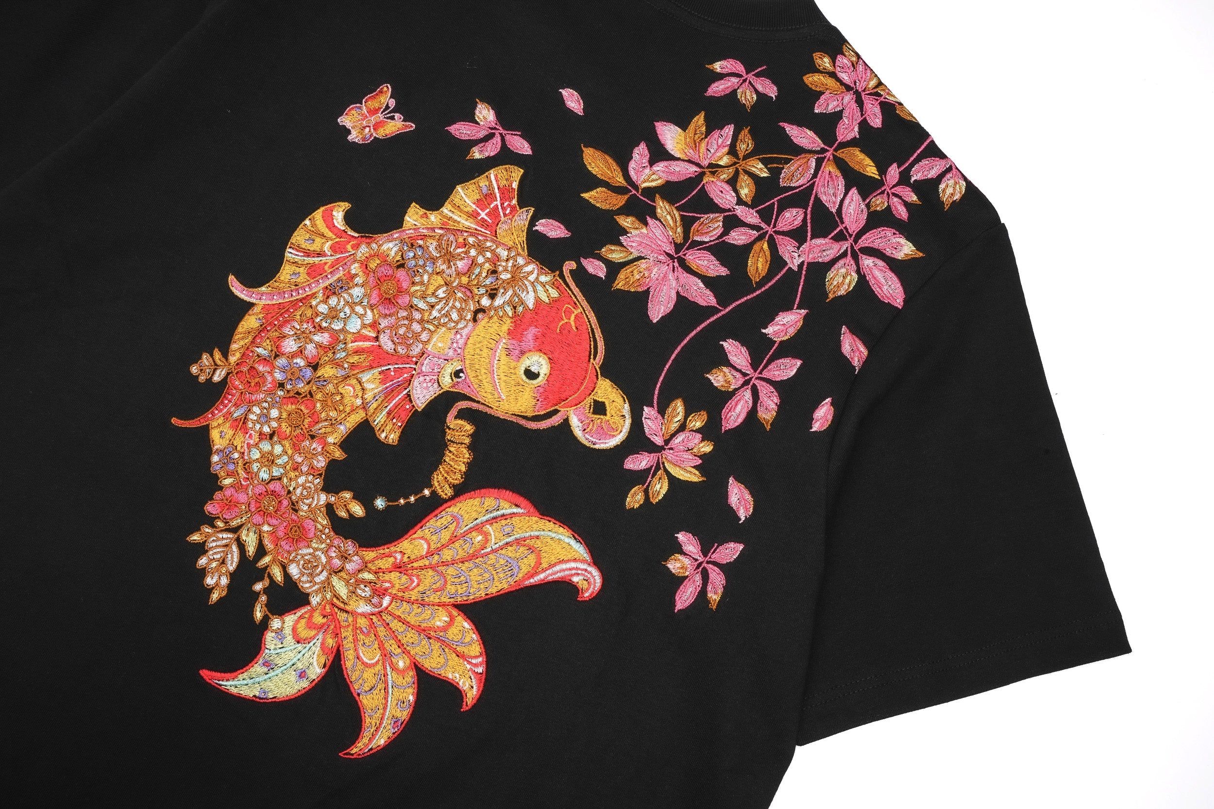Gold Coin Koi Embroidered Tee