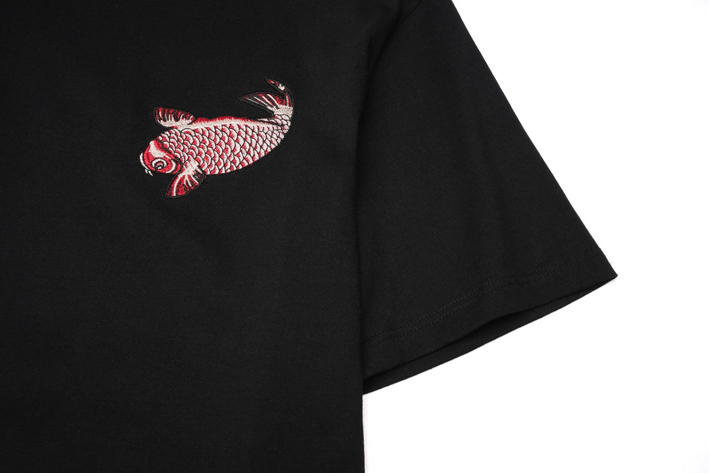 Red Koi Wave Rider Embroidered Tee