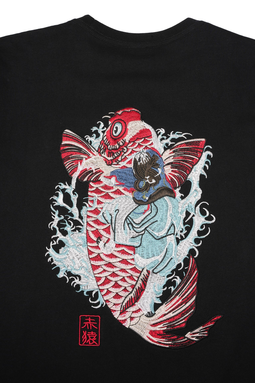 Red Koi Wave Rider Embroidered Tee