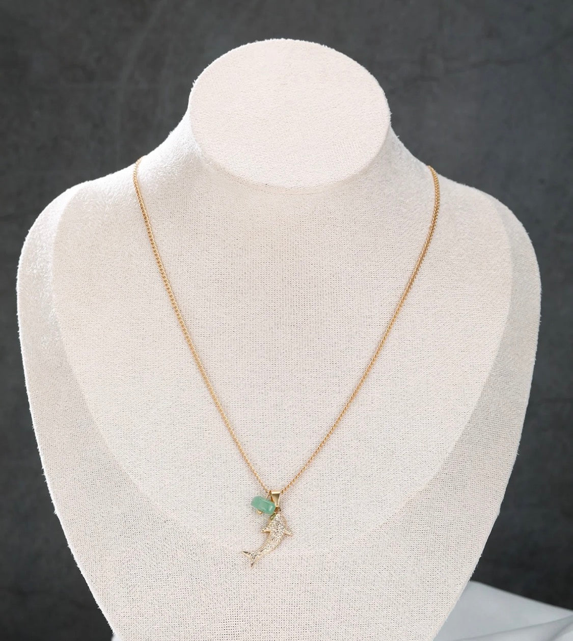 Dainty CZ Koi Fish Pendant Necklace with Green Aventurine – Gold