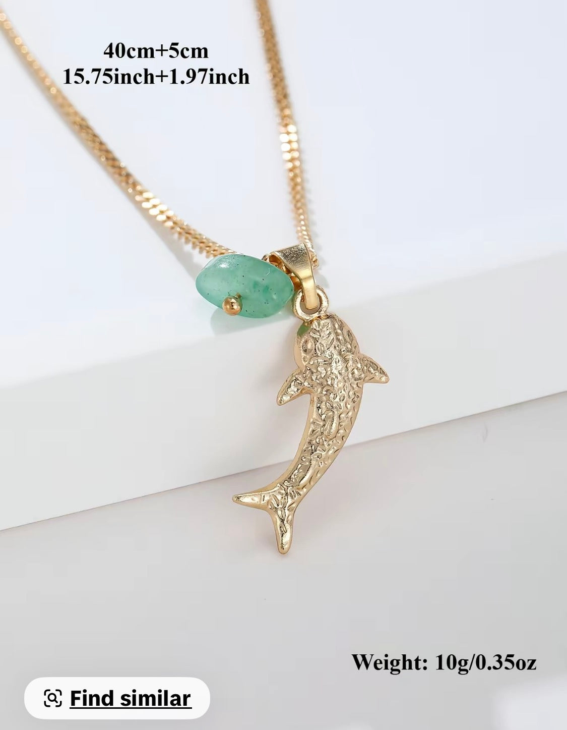 Dainty CZ Koi Fish Pendant Necklace with Green Aventurine – Gold