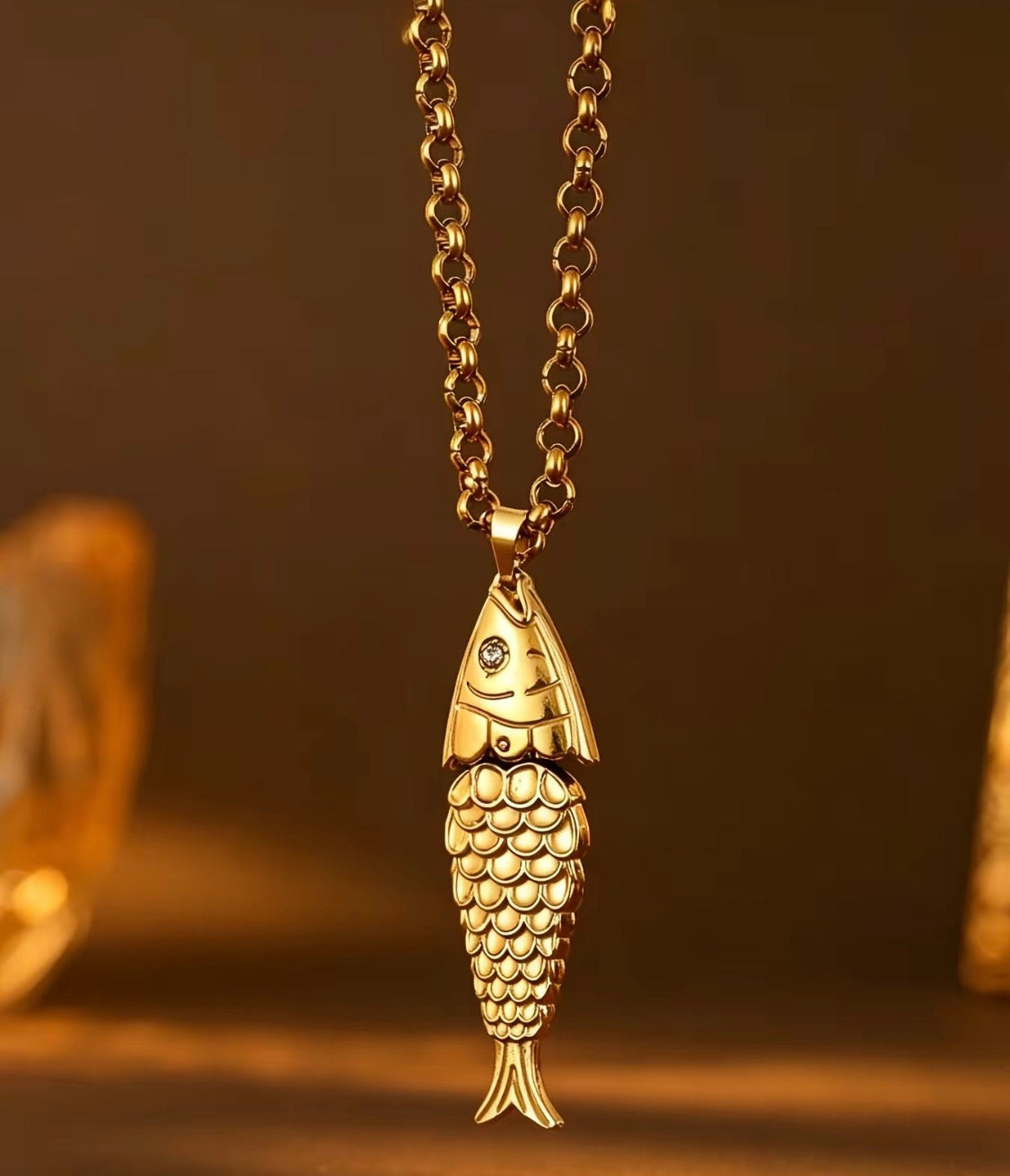 Gold Articulated Koi Fish Pendant Necklace – Stainless Steel