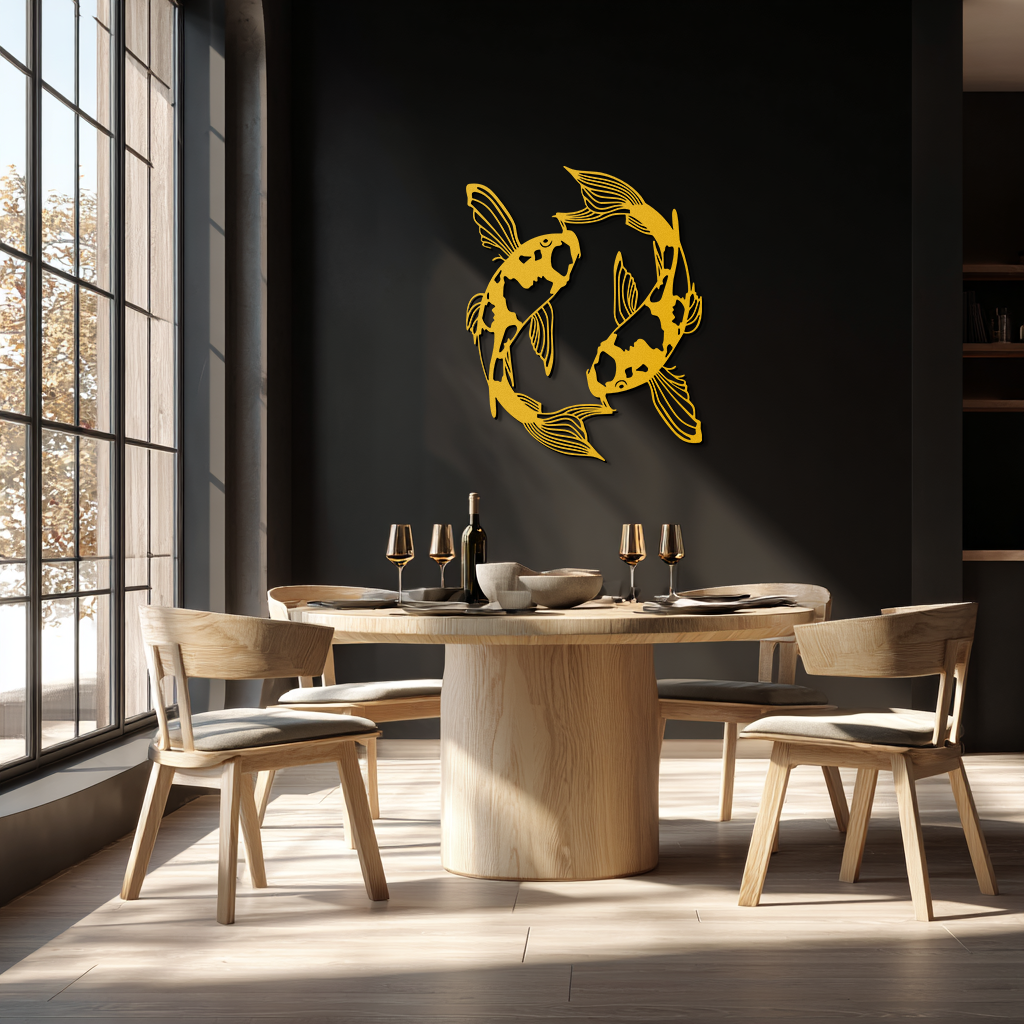 Koi Fish Yin Yang Metal Wall Art - Zen Inspired Steel Wall Decor - KAF083