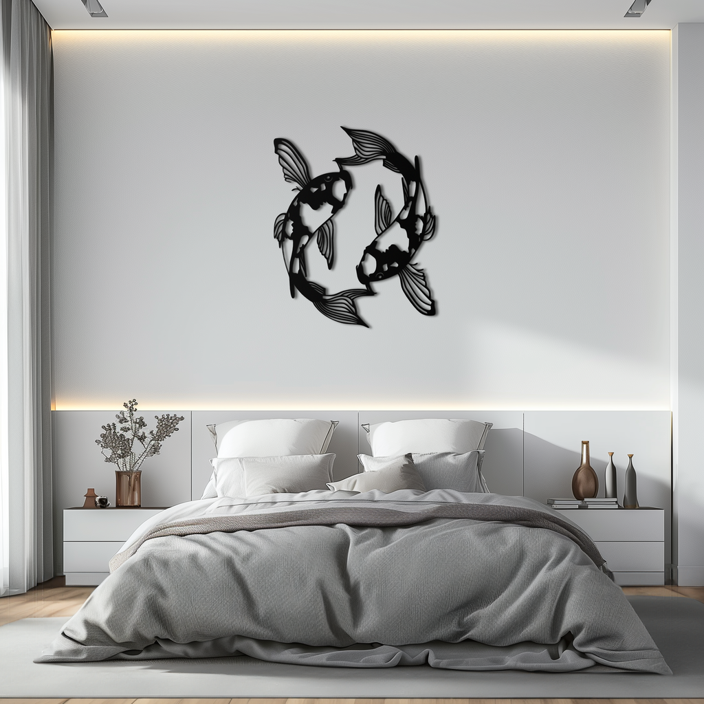 Koi Fish Yin Yang Metal Wall Art - Zen Inspired Steel Wall Decor - KAF083