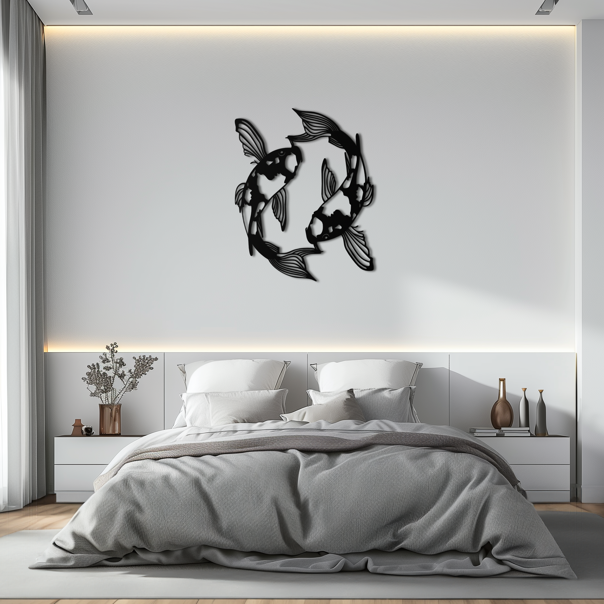 Koi Fish Yin Yang Metal Wall Art - Zen Inspired Steel Wall Decor - KAF083