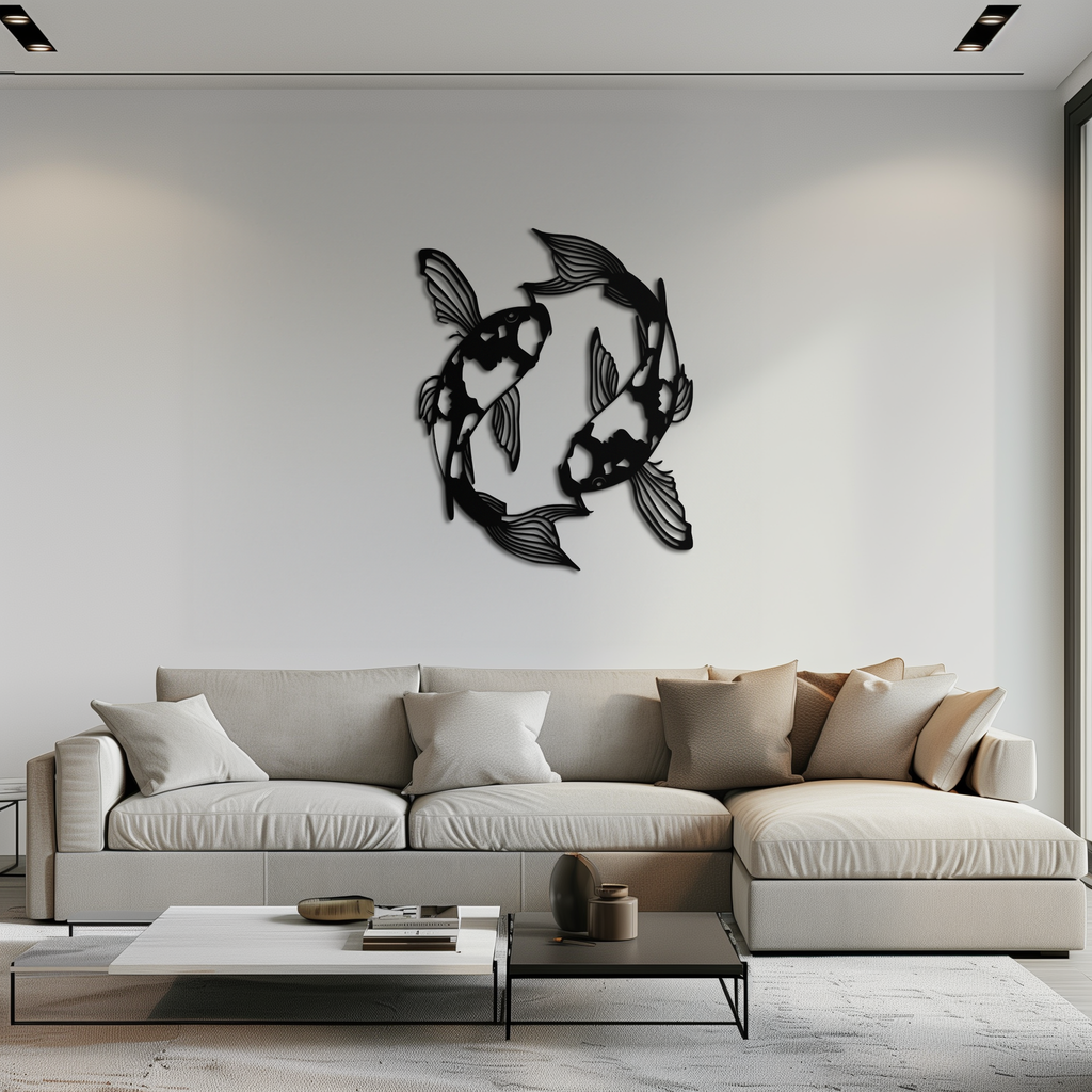 Koi Fish Yin Yang Metal Wall Art - Zen Inspired Steel Wall Decor - KAF083