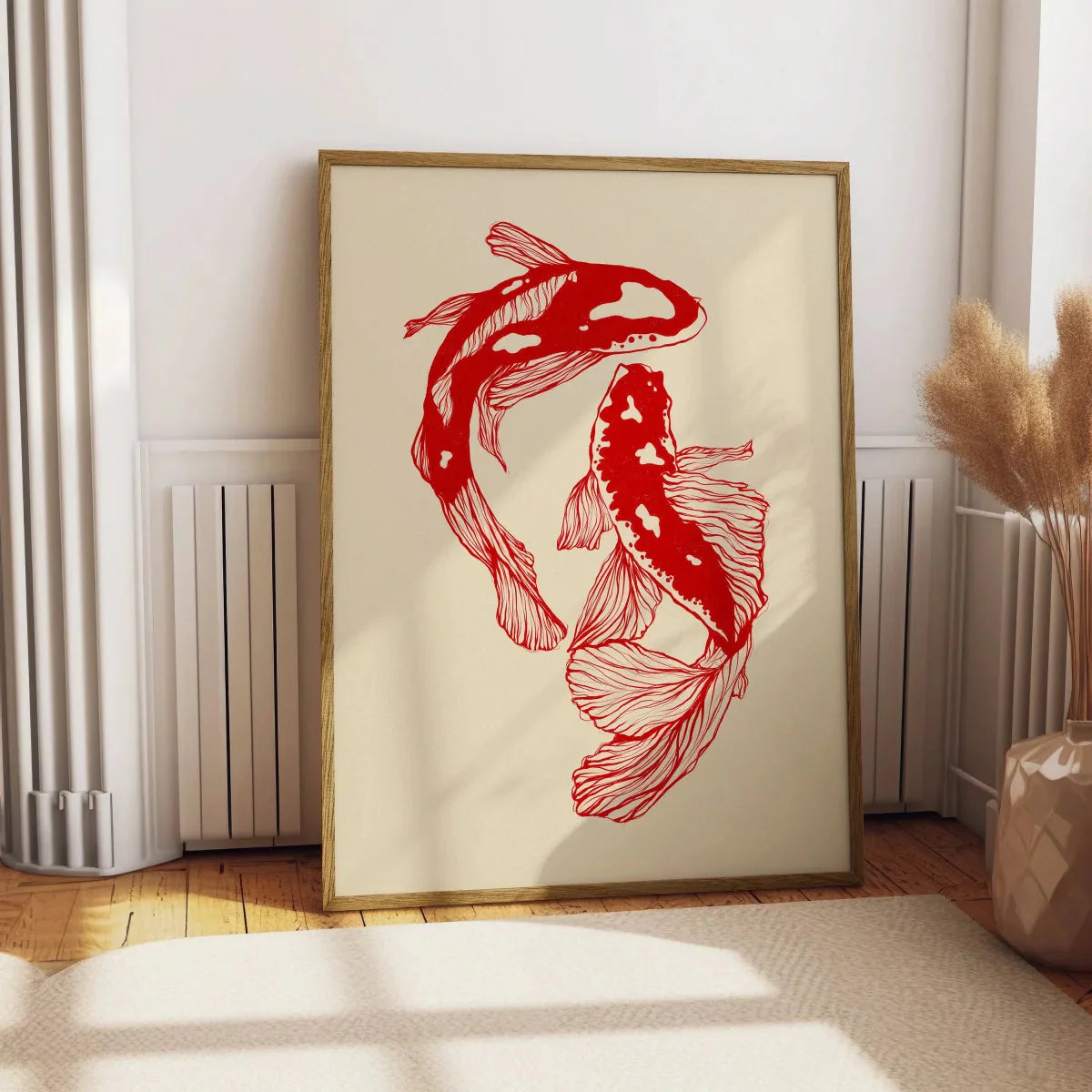 Japanese Red Koi Fish Canvas Wall Art Minimalist Poster