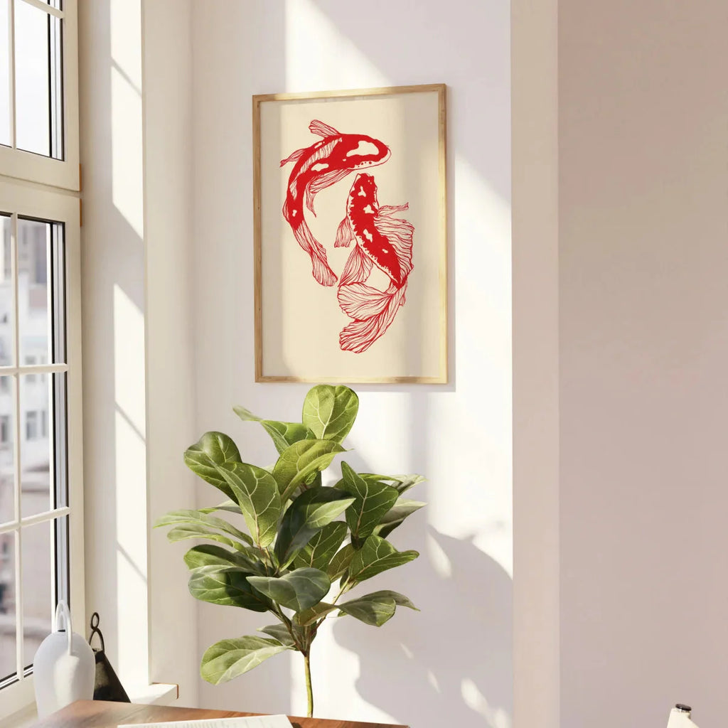 Japanese Red Koi Fish Canvas Wall Art Minimalist Poster