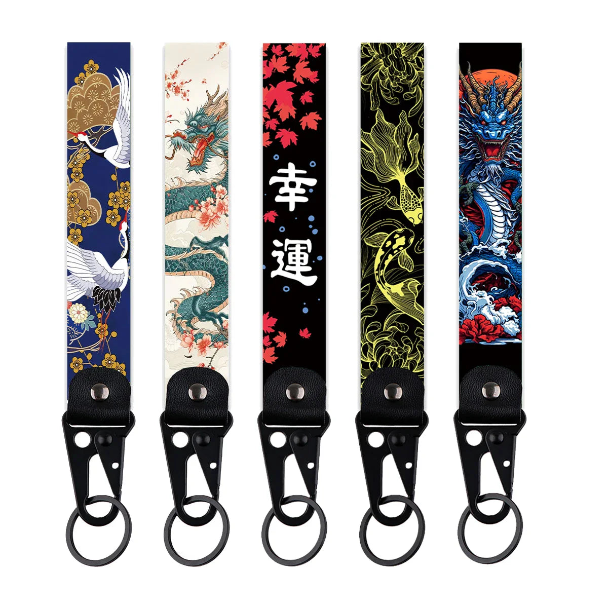 Koi Fish & Crane Artistic Keychain Set