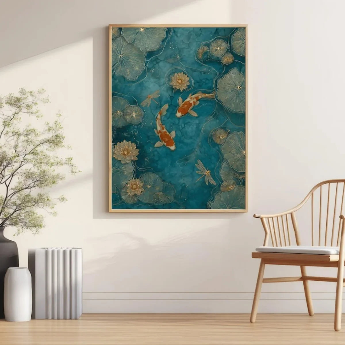 Japanese Koi Fish Canvas Print – Emerald Green Pond with Lotus