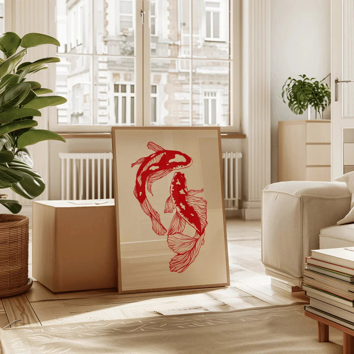 Japanese Red Koi Fish Canvas Wall Art Minimalist Poster