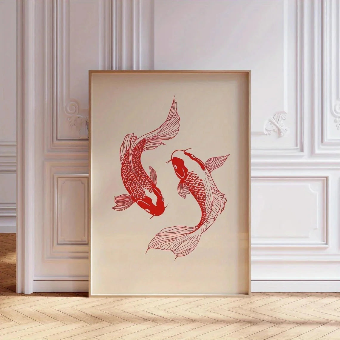 Japanese Red Koi Fish Canvas Wall Art Minimalist Poster