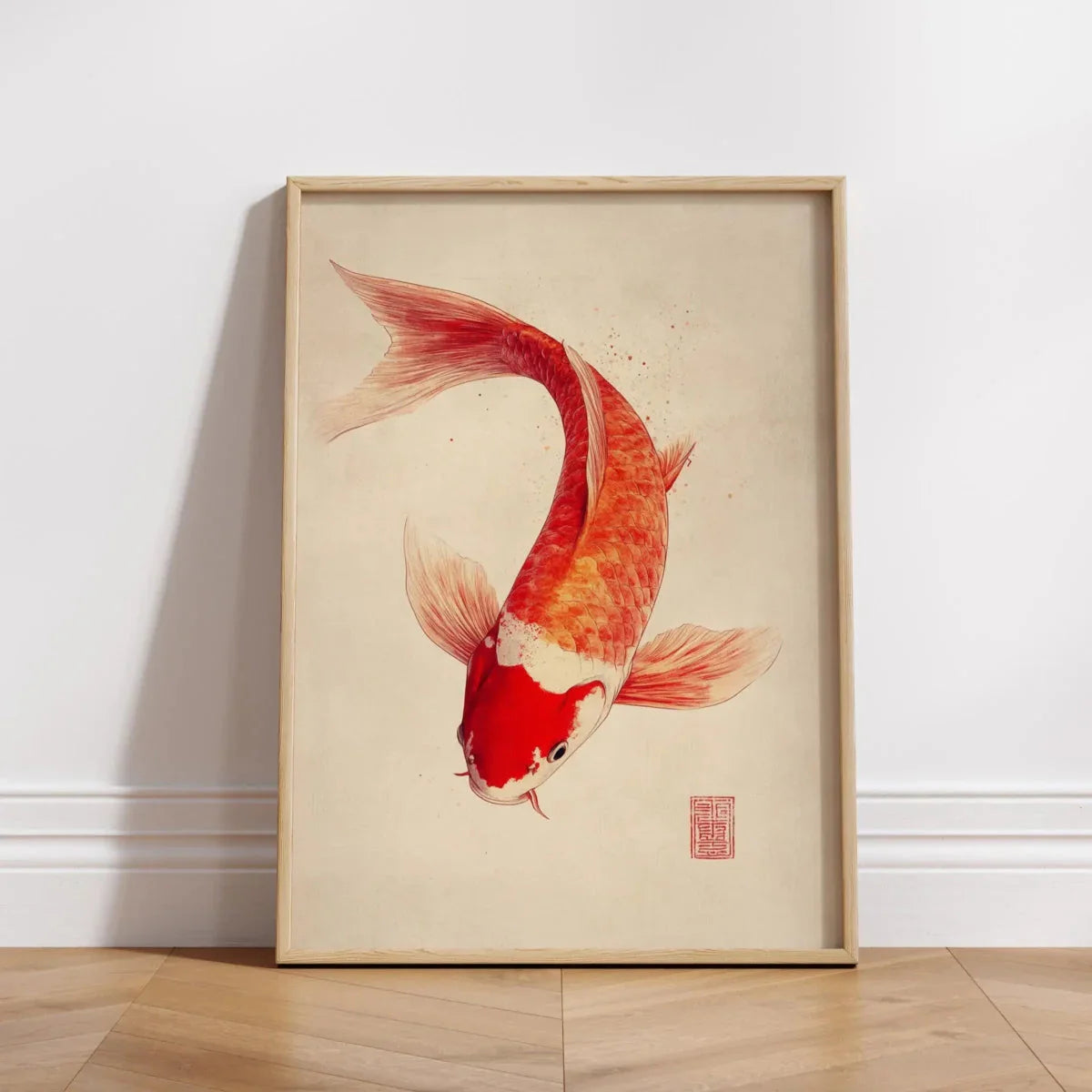 Japanese Red Koi Fish Canvas Wall Art Minimalist Poster