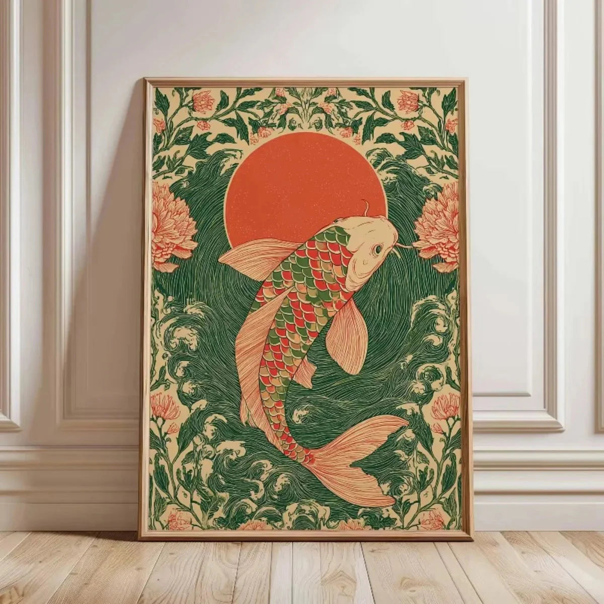 Japanese Red Koi Fish Canvas Wall Art Minimalist Poster